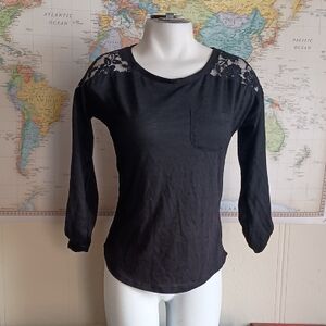Rue21 Black Long Sleeve Top with Lace Accents